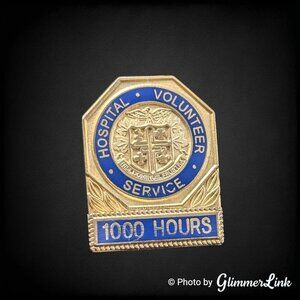 Vintage Hospital Volunteer Service Pin Blue Enamel Gold Tone 1000 Hours Award